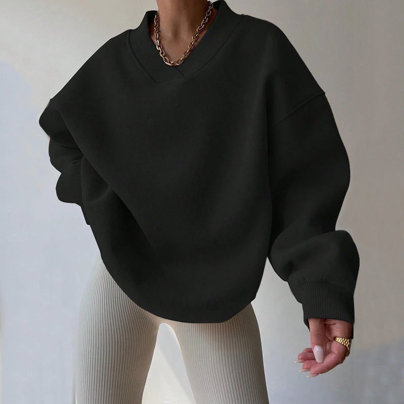 Women's Round Neck Long Sleeve Solid Color Sweater
