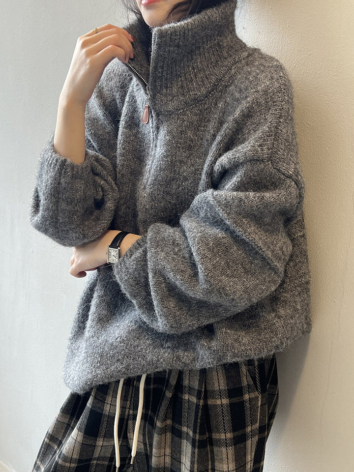 Women's Soft Half-Zip Sweater with High Neck – Casual and Warm