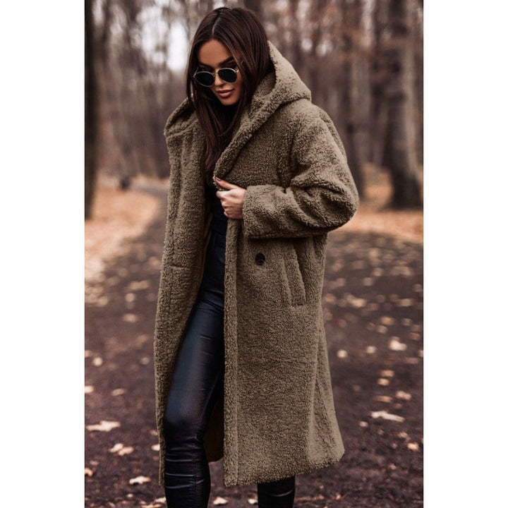 Women's Teddy Coat with Hood and Large Buttons