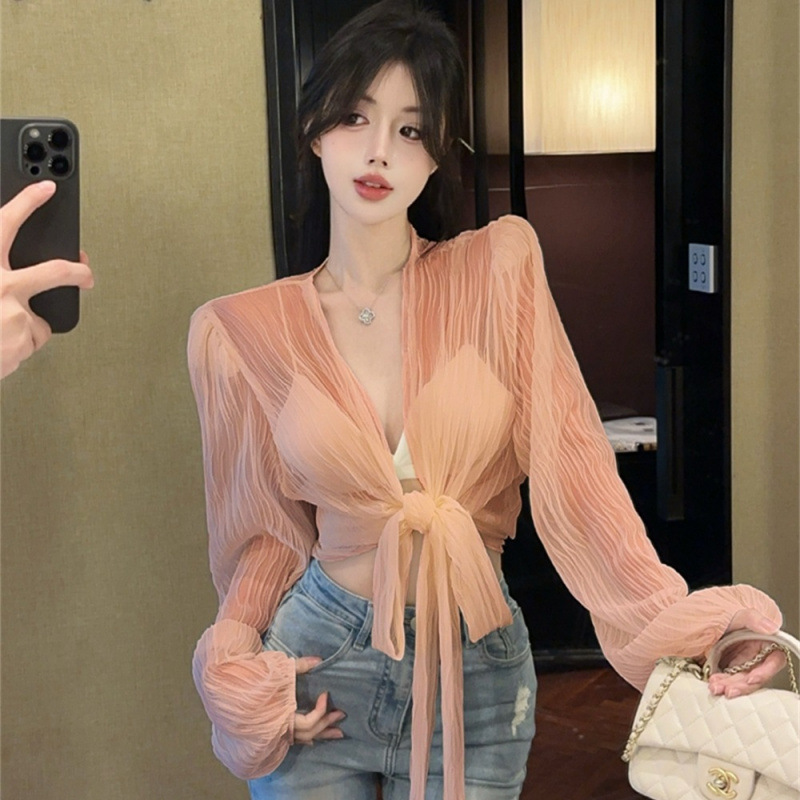 Bylle - V-neck Blouse with Bow and Ruffles