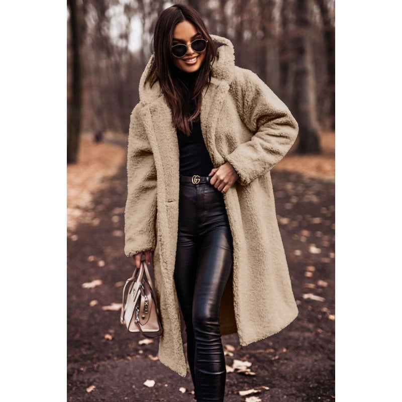 Women's Teddy Coat with Hood and Large Buttons