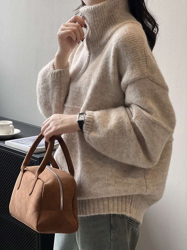 Women's Soft Half-Zip Sweater with High Neck – Casual and Warm