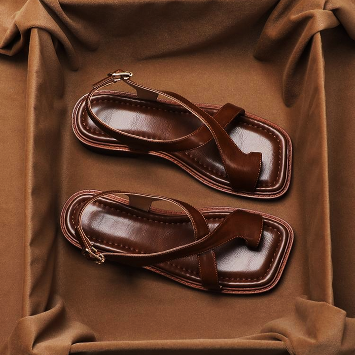 Crossover Strap Low Heel Sandals