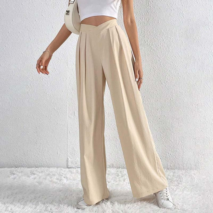 Elegant Light Beige Wide-Leg Pants for Women – Comfortable, High-Waisted