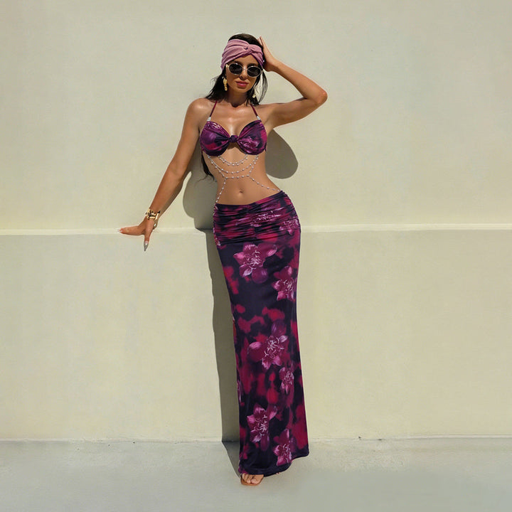 Women's Bikini Set with Elegant Wrap Design and Floral Pattern EB