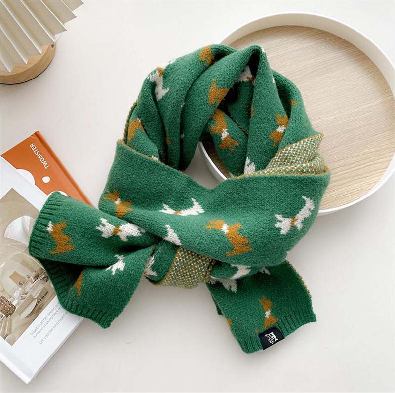 Knitted Scarf with Puppy Pattern