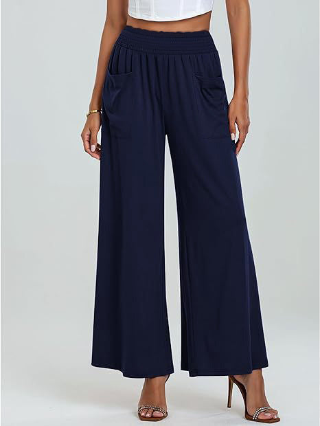Women's Comfortable Loose-Fitting Leisure Pants with Elastic Waistband and Practical Side Pockets EB