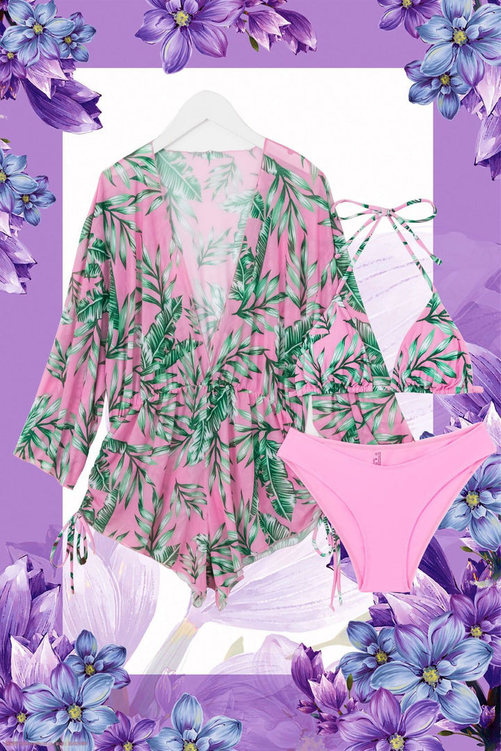 Women's Swimsuit with Elegant V-Neck and Playful Palm Print EB
