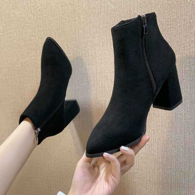 Women’s Ankle Boots with Block Heel and Zipper