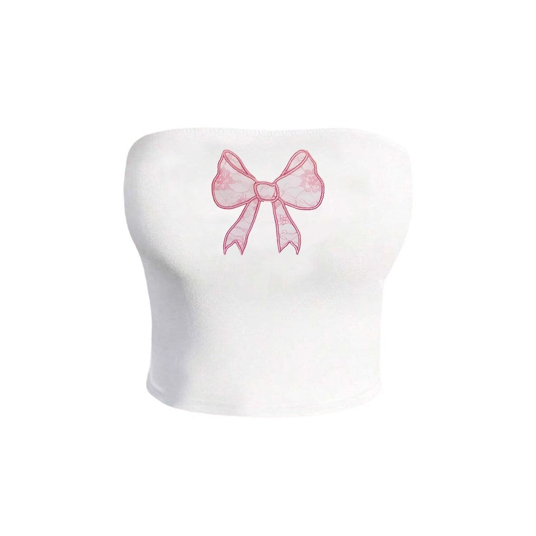 Women's Bandeau Top with Elegant Lace Ribbon Design EB