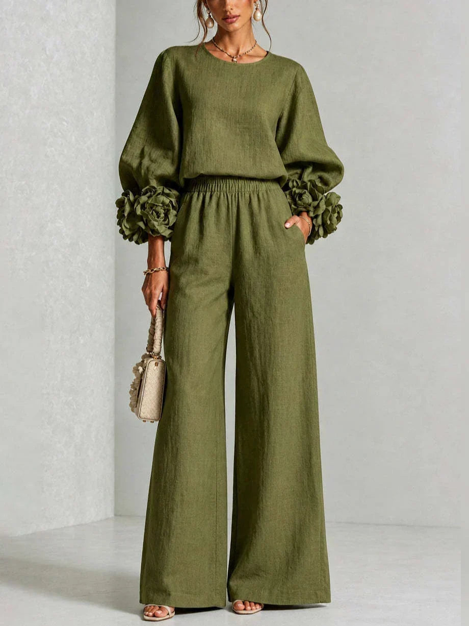 TWO-PIECE SET WITH FLORAL CUFFS FOR WOMEN