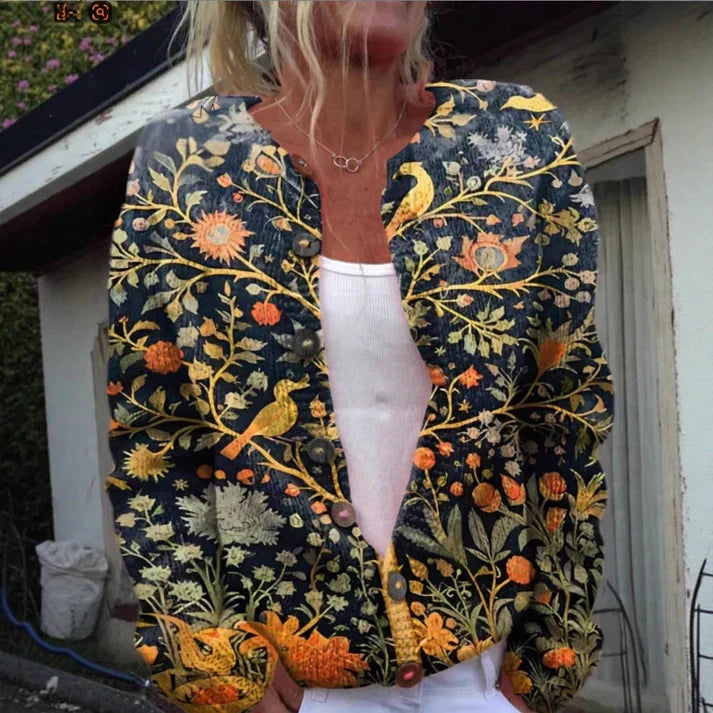 Gilly - Vintage Floral Cardigan With Button