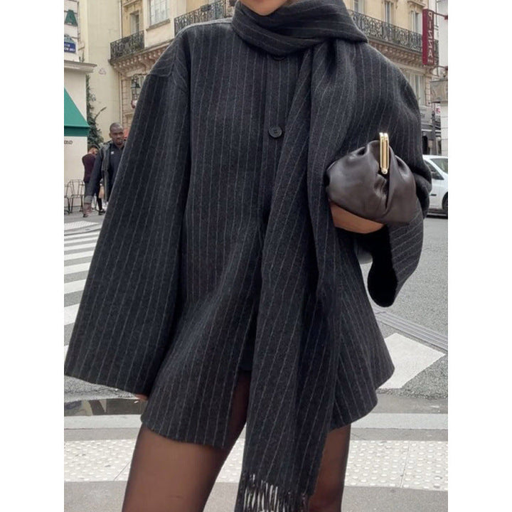 Women's Oversized Pinstripe Jacket with Scarf – Jacquetta