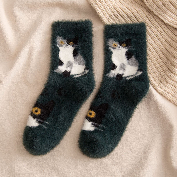 Cat Print Plush Socks