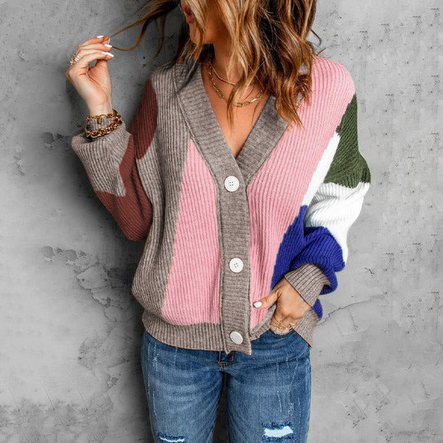 Contrast Color Knit Cardigan