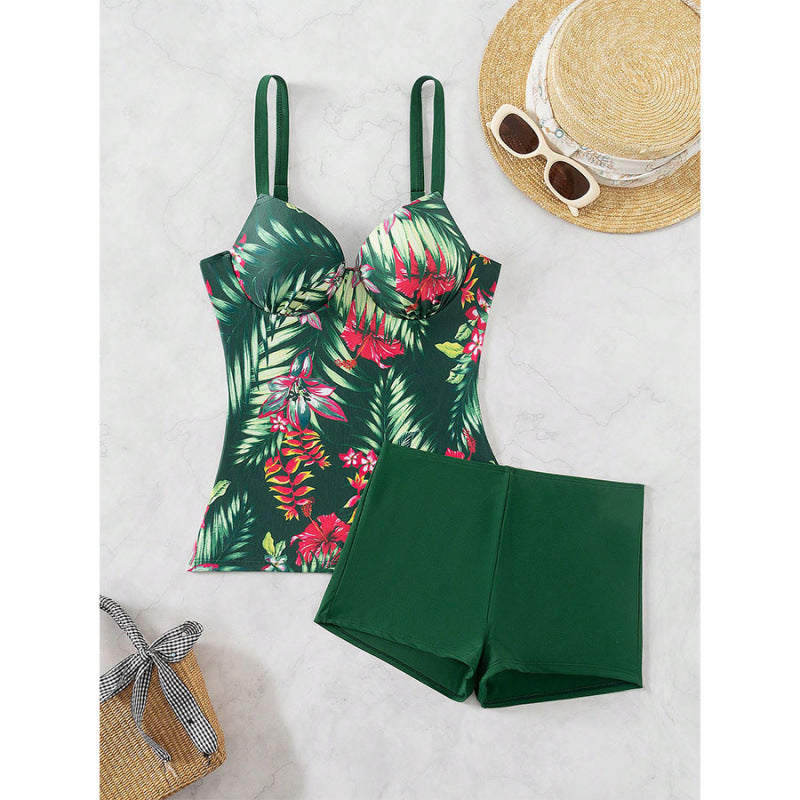 Women's Swimsuit Set with Figure-Flattering Design and Floral Top EB