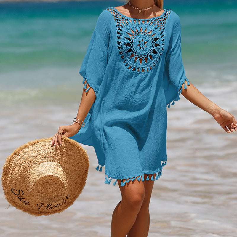 Crochet Beach Dress with Fringe Hem for Women