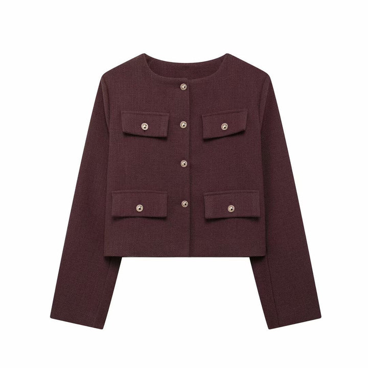 Women's Elegant Textured Cropped Button-Up Jacket