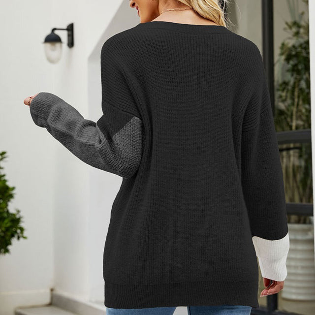 Casual Knit Patchwork Pull