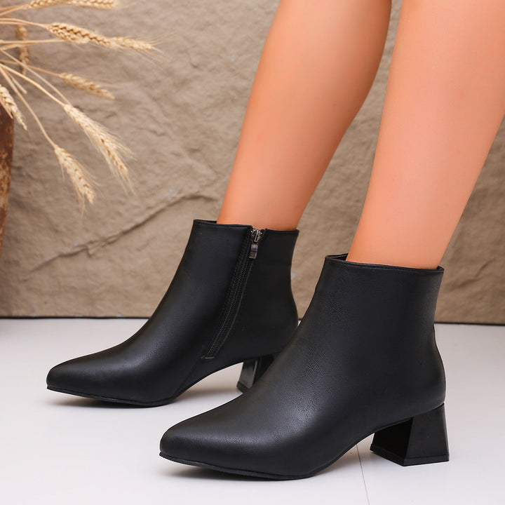Women's Ankle Boots with Block Heel and Zipper