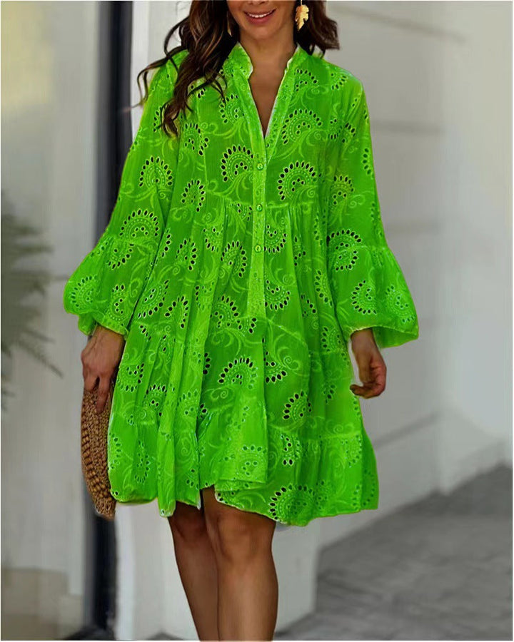 Gala | Mini dress for women with lace embroidery and ruffles