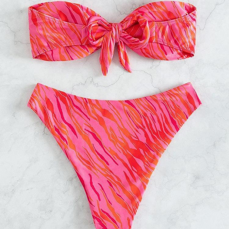 Women's Bandeau Bikini with Ruffles and Stylish Pattern EB