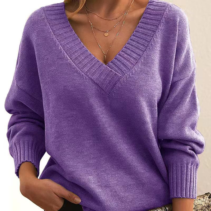 Casual Knitted Jumper in Solid Colour