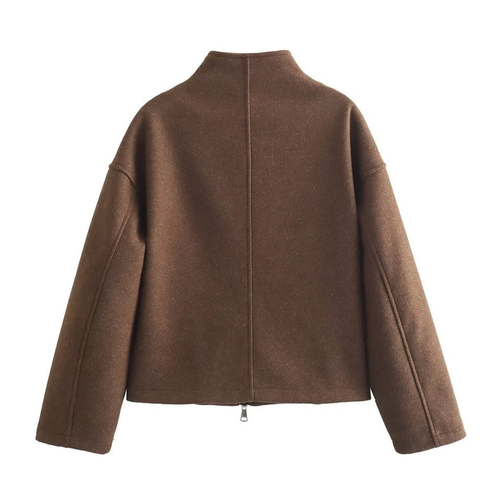 Women's Collared Cropped Jacket with Zip Front