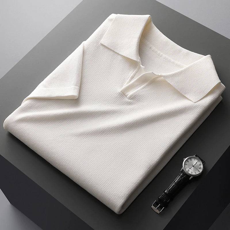 Men's Key™ Classic Soft Polo Shirt in summer style, white with a collar and buttons, by Emma & Rose Manhattan.