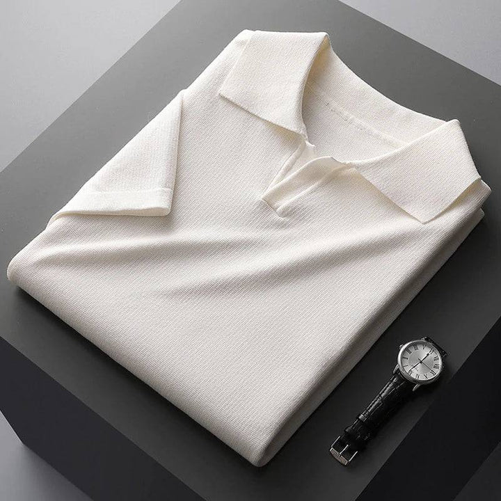Men's Key™ Classic Soft Polo Shirt in summer style, white with a collar and buttons, by Emma & Rose Manhattan.