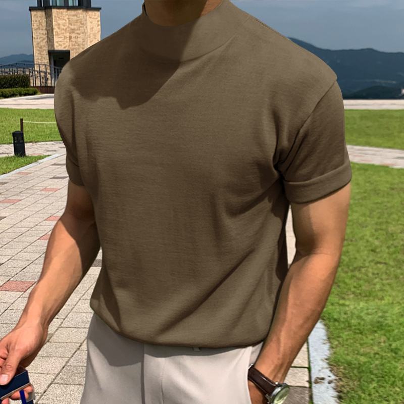 Men's High Collar Short Sleeve T-Shirt for Effortless Style
