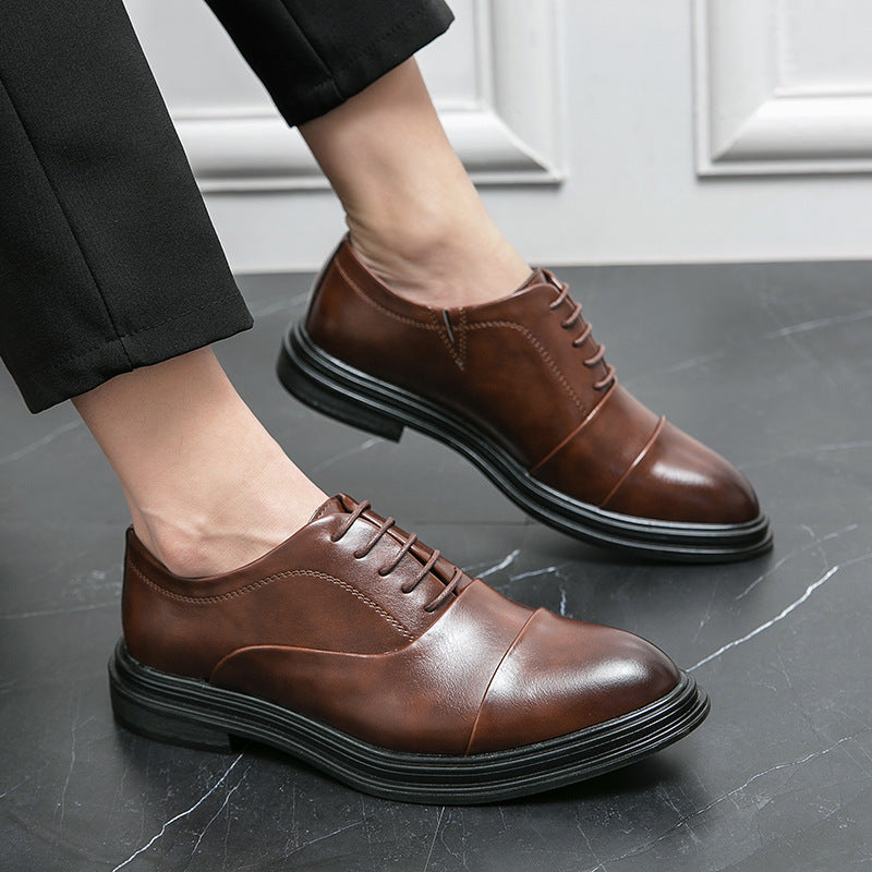 Men's Cap-Toe Derby Shoes with Lace-Up Closure