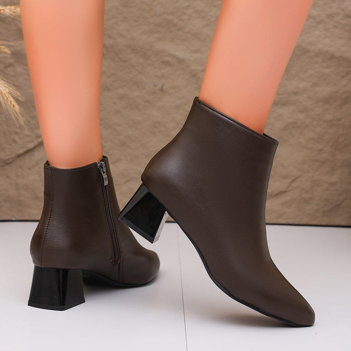 Women's Ankle Boots with Block Heel and Zipper