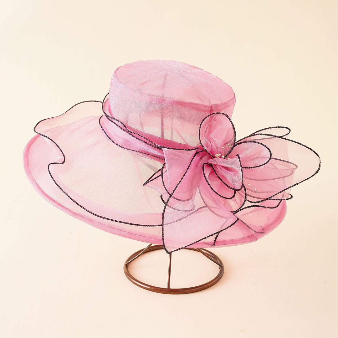 Women's Sun Hat with Fine Mesh Structure and Bow Elements