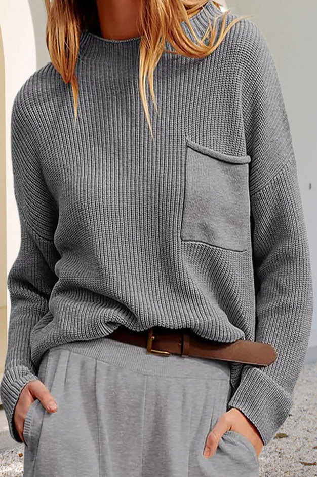 Women's Sweater with Pocket, Round Neckline, and Long Sleeves