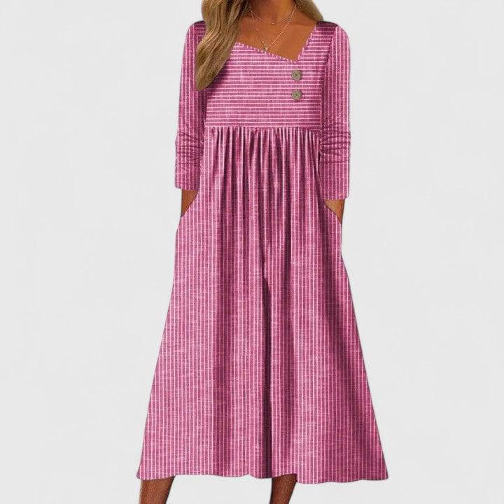 Emma & Rose Cape Town Cleomarie™ elegant midi dress in soft fabric with a fitted waist and flowing skirt, perfect for formal occasions