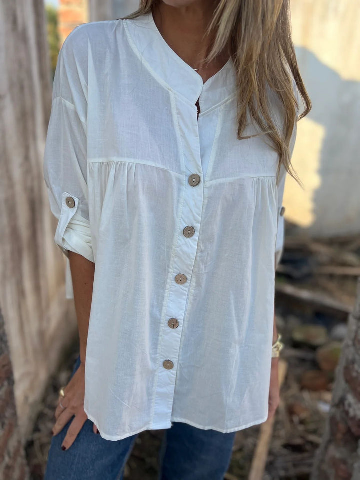 Women's Cotton Blouse with Button Placket and Comfortable Fit EB