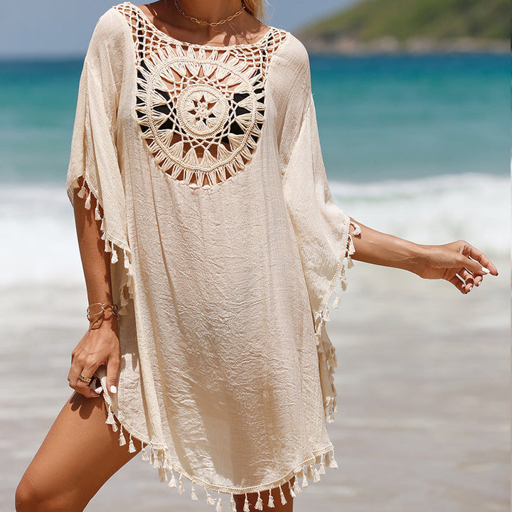 Crochet Beach Dress with Fringe Hem for Women