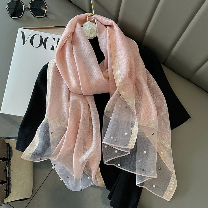 Elegant Scarf Decorated with Pearls