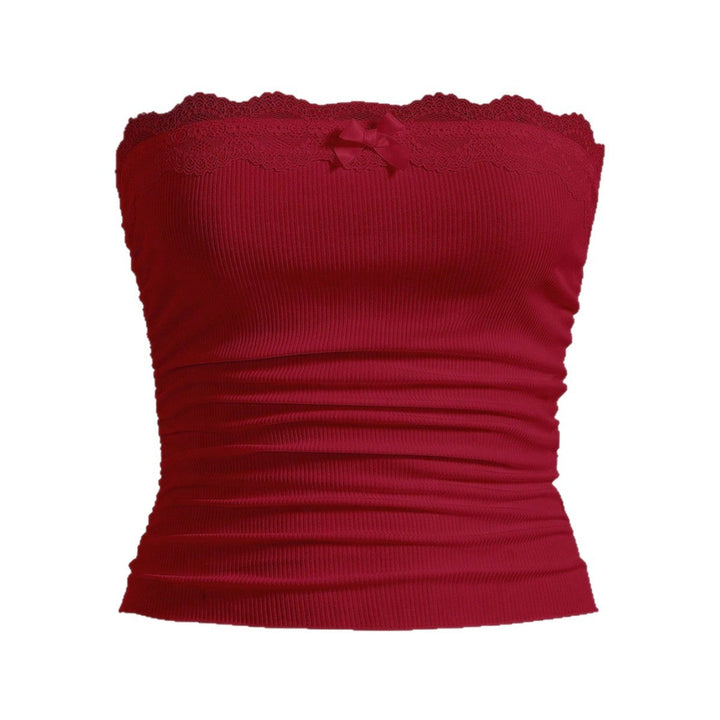 Women's Bandeau Top with Lace Trim and Fitted Cut EB
