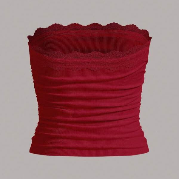 Women's Bandeau Top with Lace Trim and Fitted Cut EB