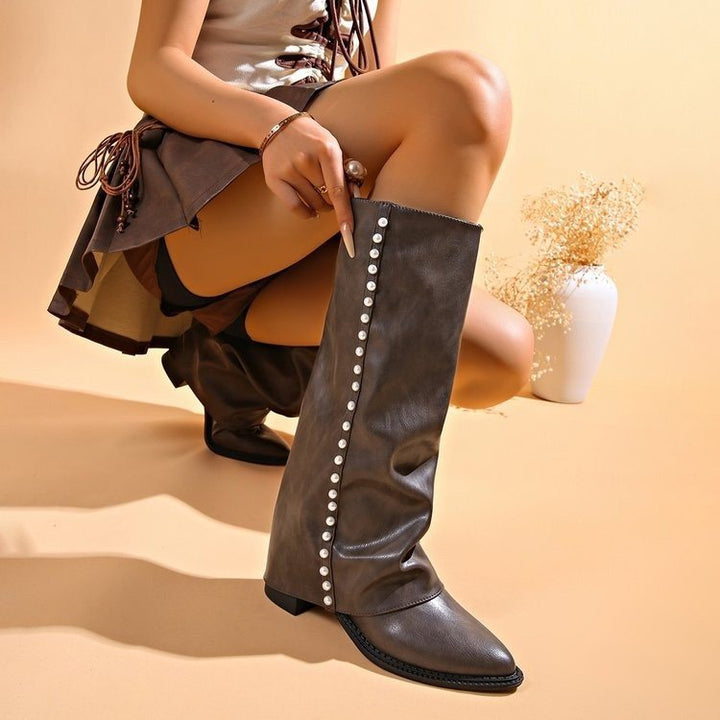 Women's Boots with Pearl Decoration and Non-Slip Sole
