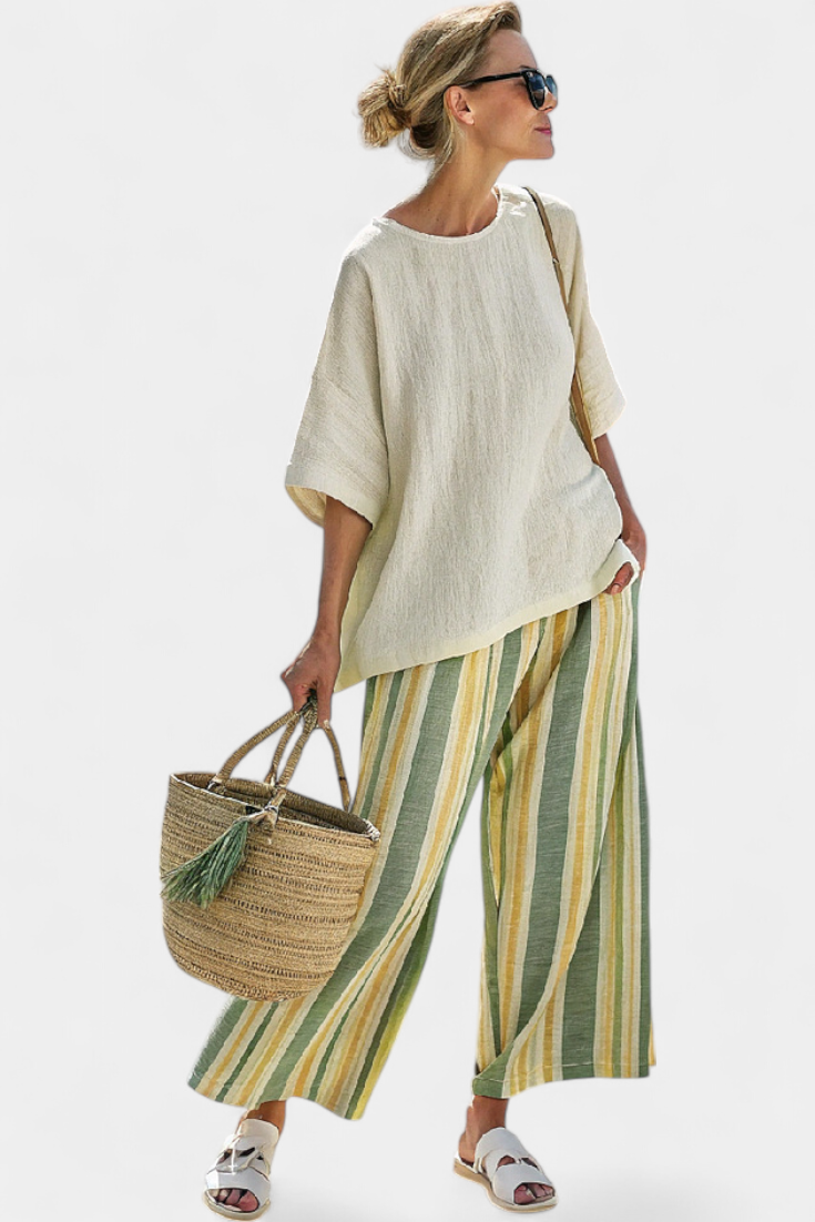 Ellowyn | Sophisticated Top & Striped Linen Pants