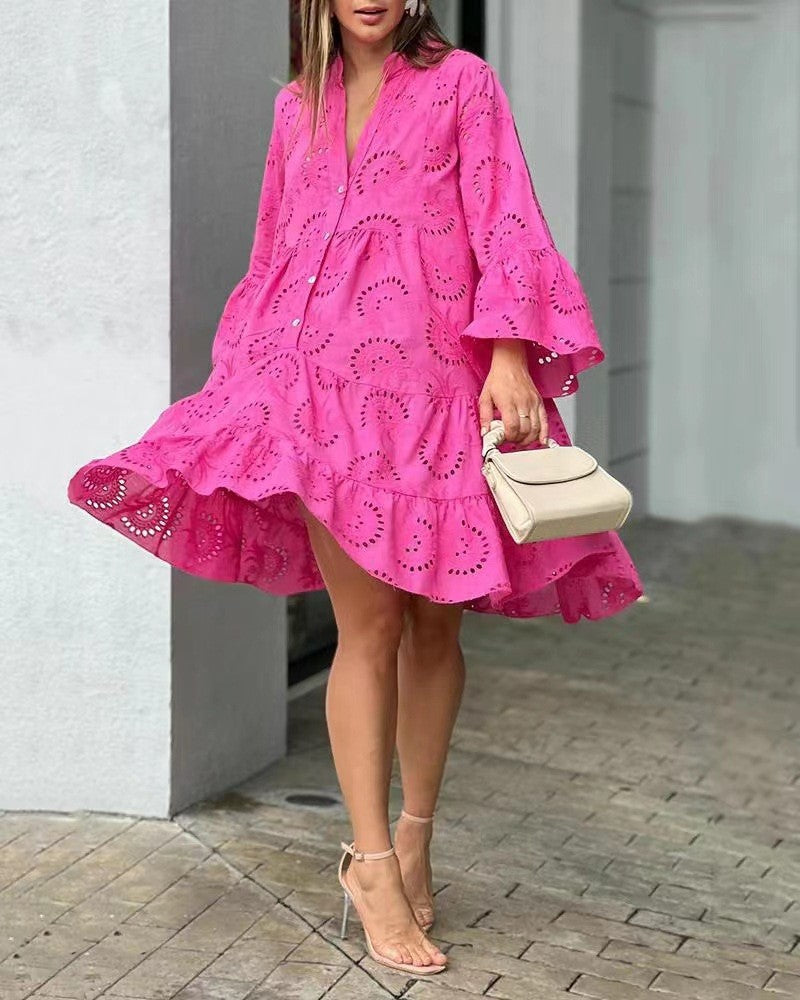 Gala | Mini dress for women with lace embroidery and ruffles