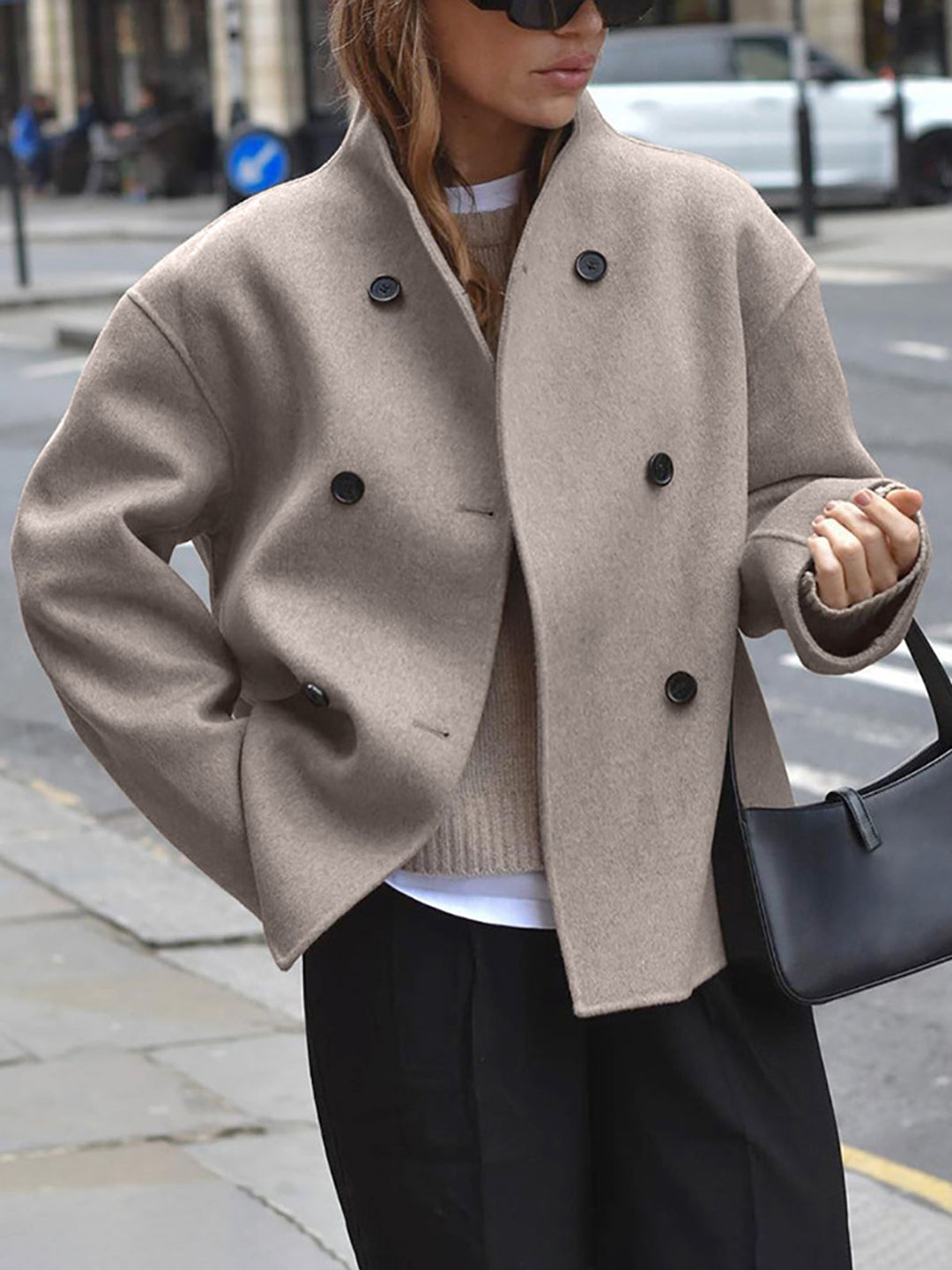 Buttoned Oversized Jacket for Women – Trendy High Collar Jacket