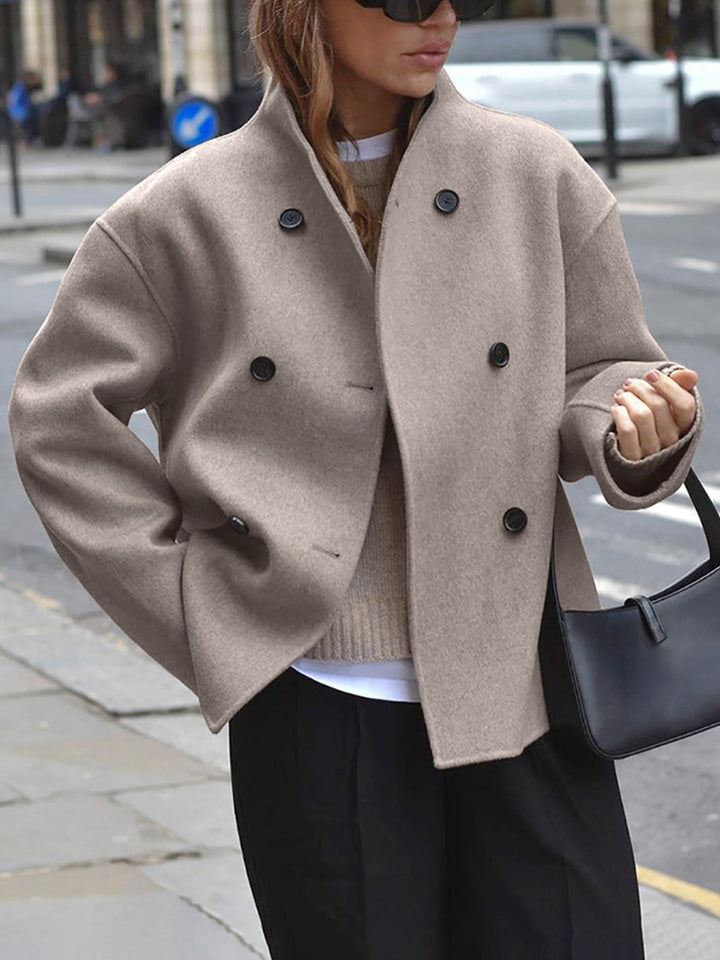 Buttoned Oversized Jacket for Women – Trendy High Collar Jacket