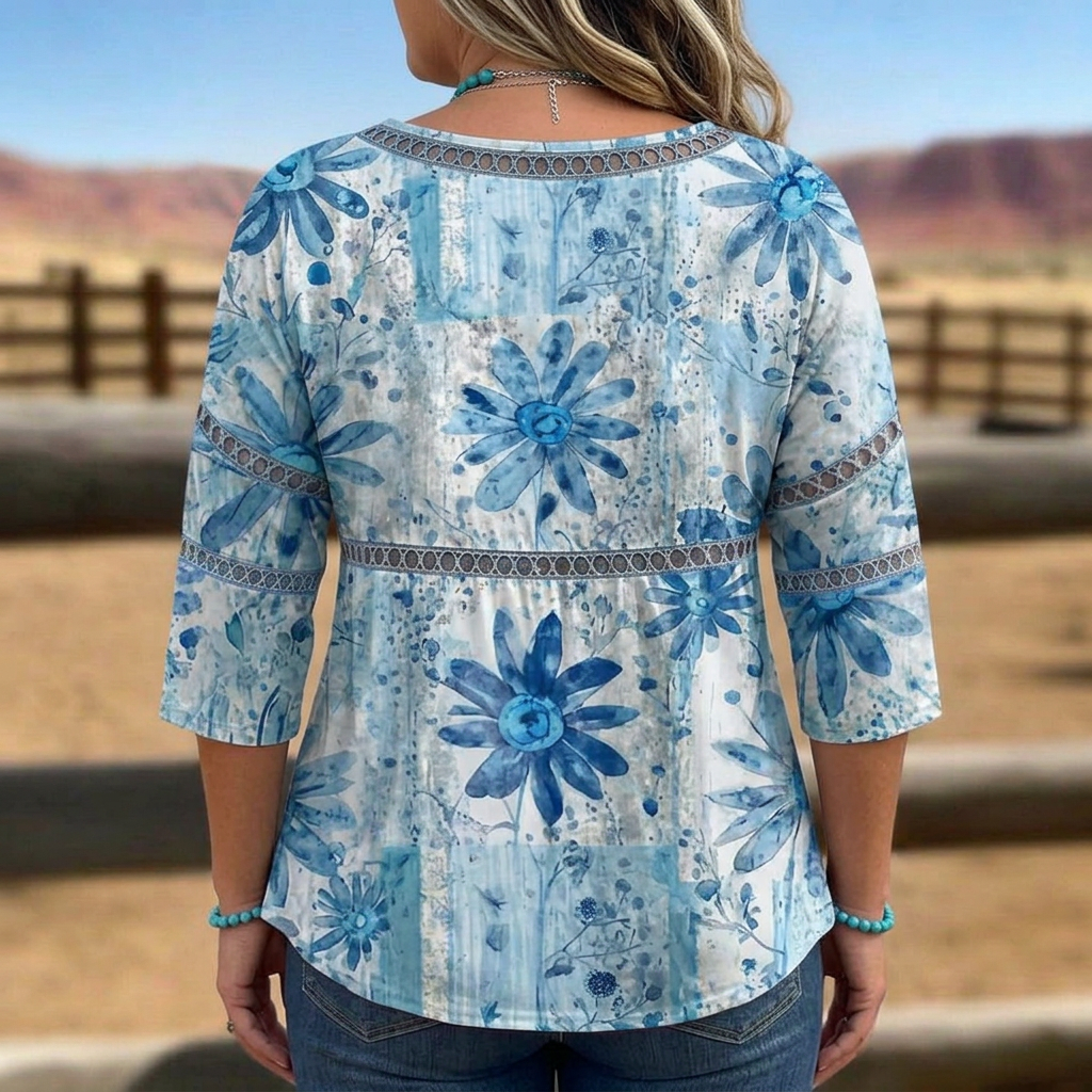 Elara | Boho Lace-Trim Casual Blouse