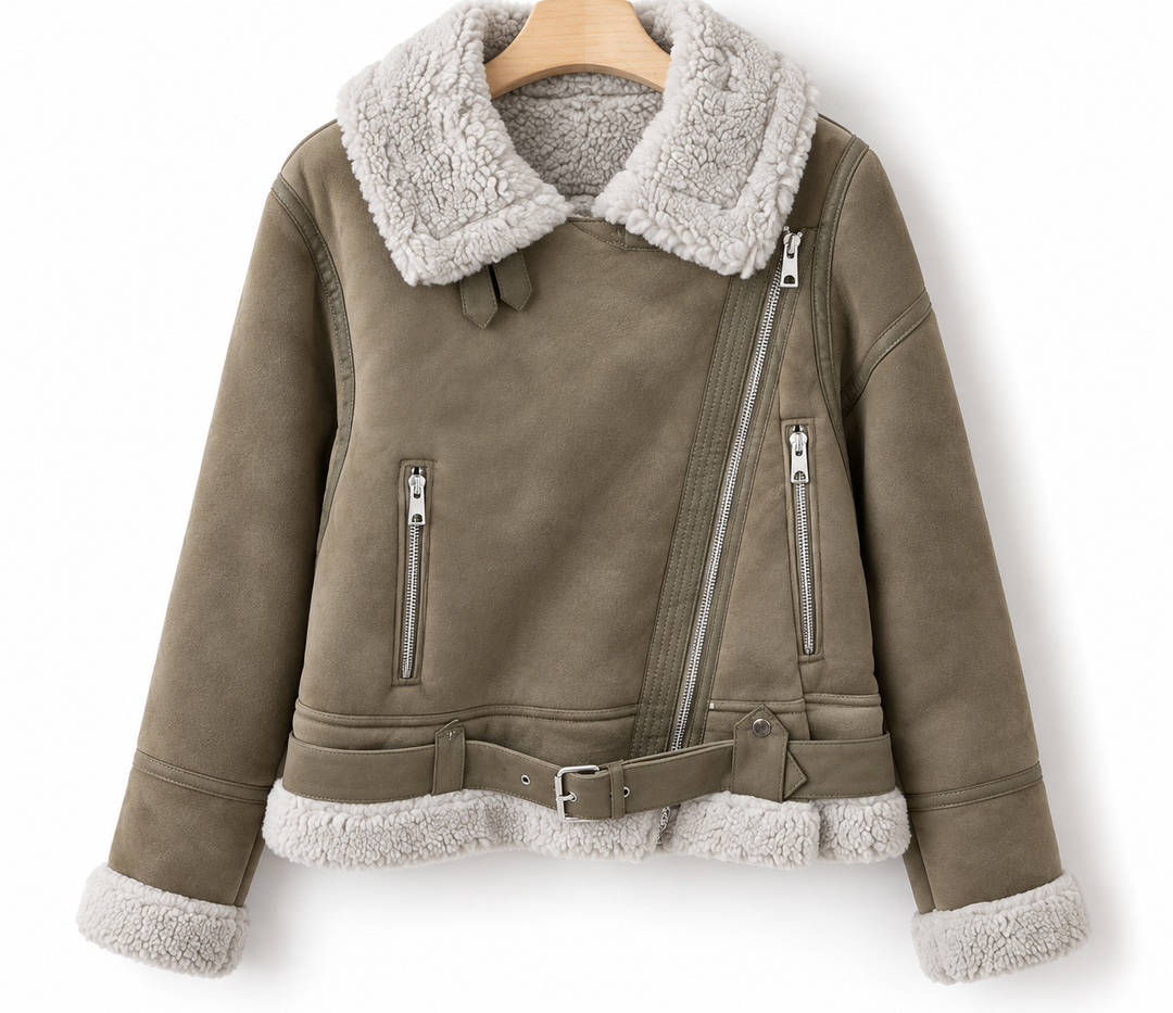 Josephine - Stylish Leather Jacket with Sherpa Lining