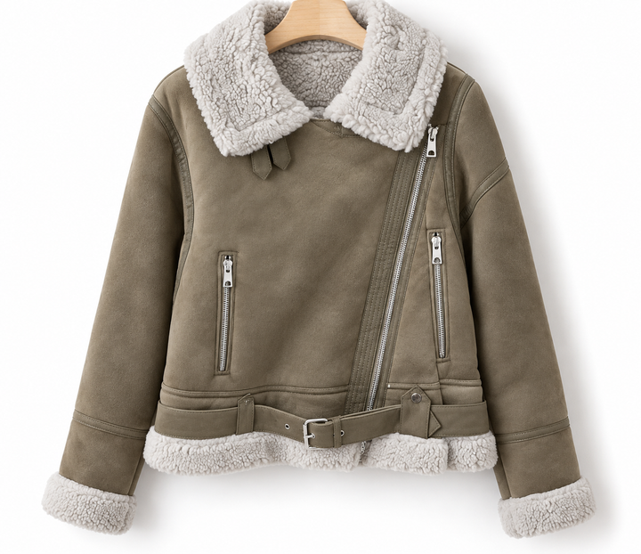 Josephine - Stylish Leather Jacket with Sherpa Lining