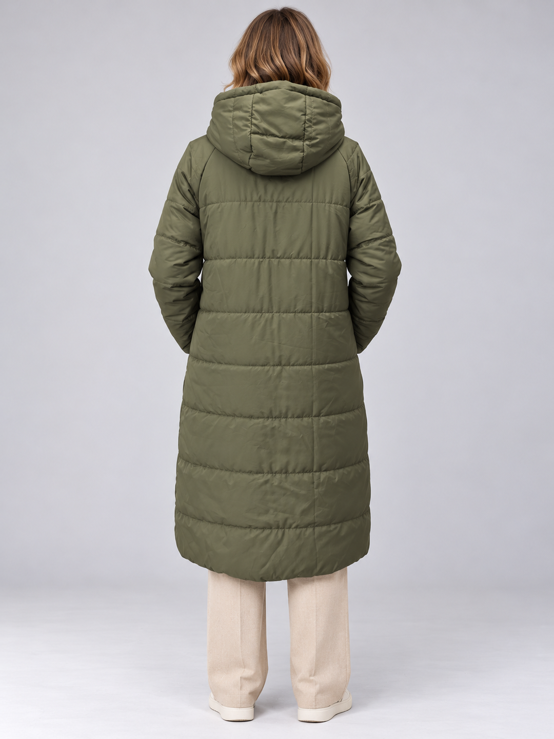 Women's Reversible Long Hooded Puffer Coat, view 2 - Elena Harper